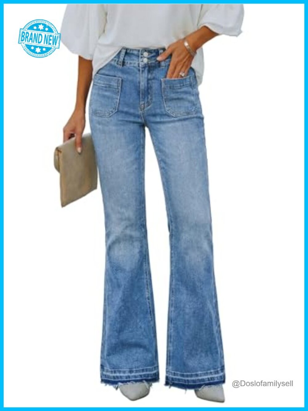 High Waisted Flare Jeans Stretchy Bell Bottom Denim Raw Hem Y2K